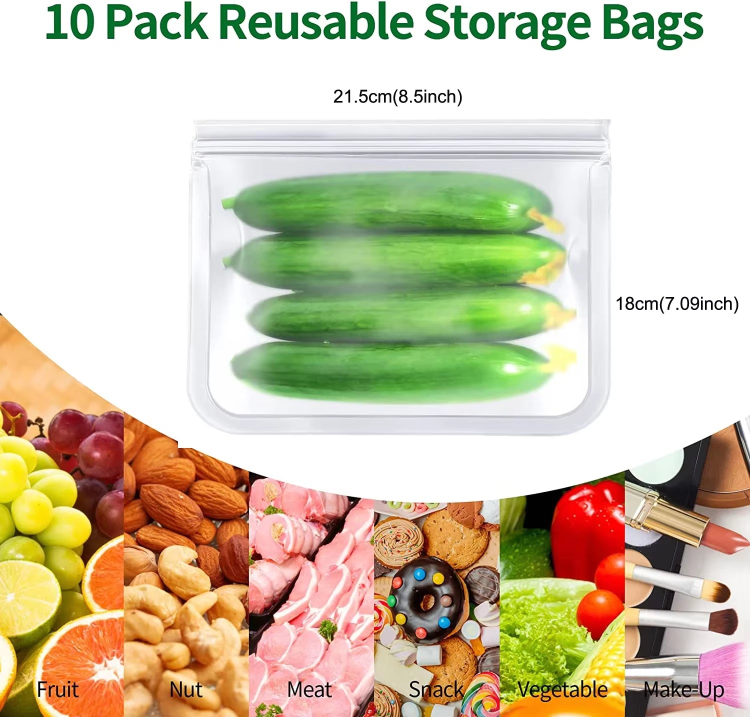 10 Piece Reusable Food Storage Bags BPA Free Freezer Bags Leakproof Silicone and Plastic Free Travel Bags Food Storage Bag