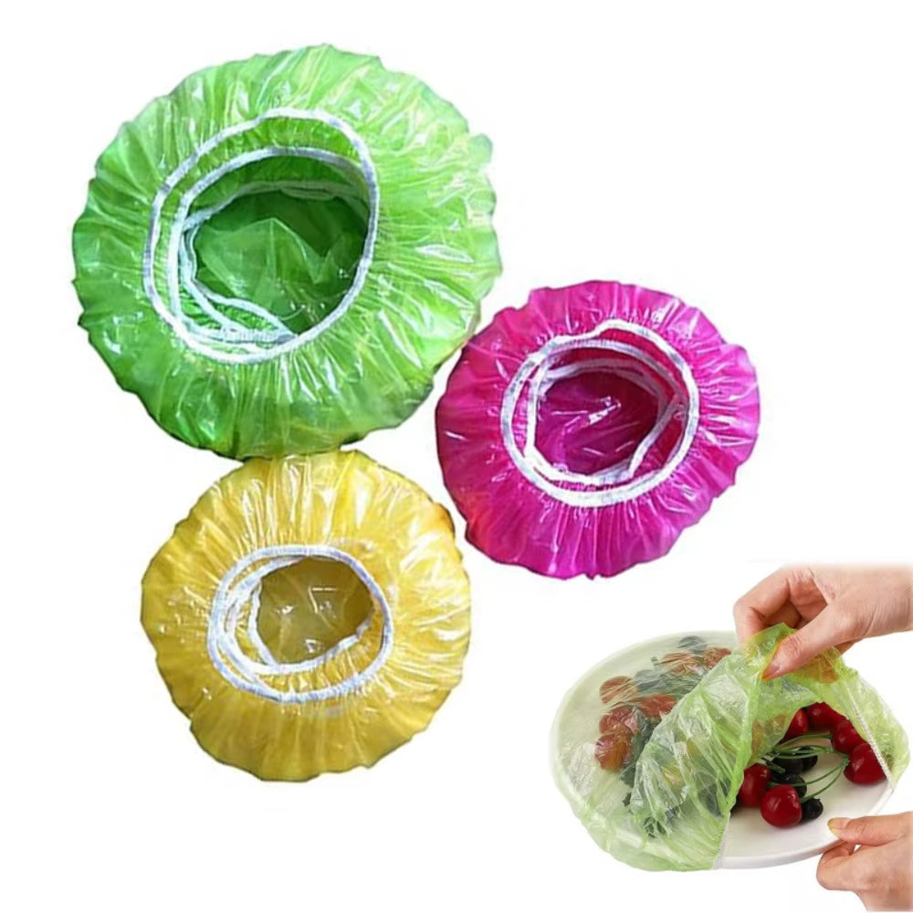 60/90Pcs Portable Plastic Bowl Covers Reusable Dust-Proof Food Preservation Lids 3/5 Sizes Elastic Proofing Cover for Outdoor