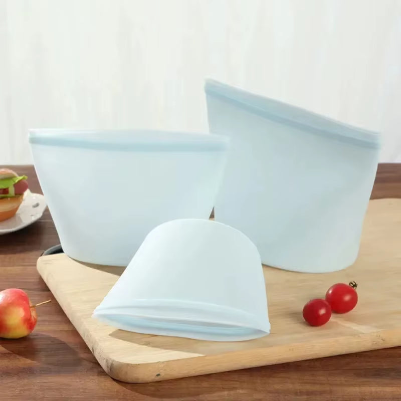 3PCS Silicone Food Storage Bag Reusable Stand up Zip Bag Leakproof Containers Fresh Bag Food Storage Bag Fresh Wrap Ziplock Bag