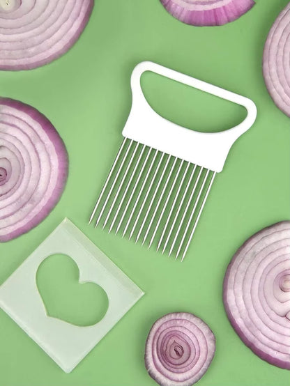 Effortlessly Slice Onions with This 1Pc Colorful Onion Slicer Kitchen Stainless Steel Potato Chip Onion Holder