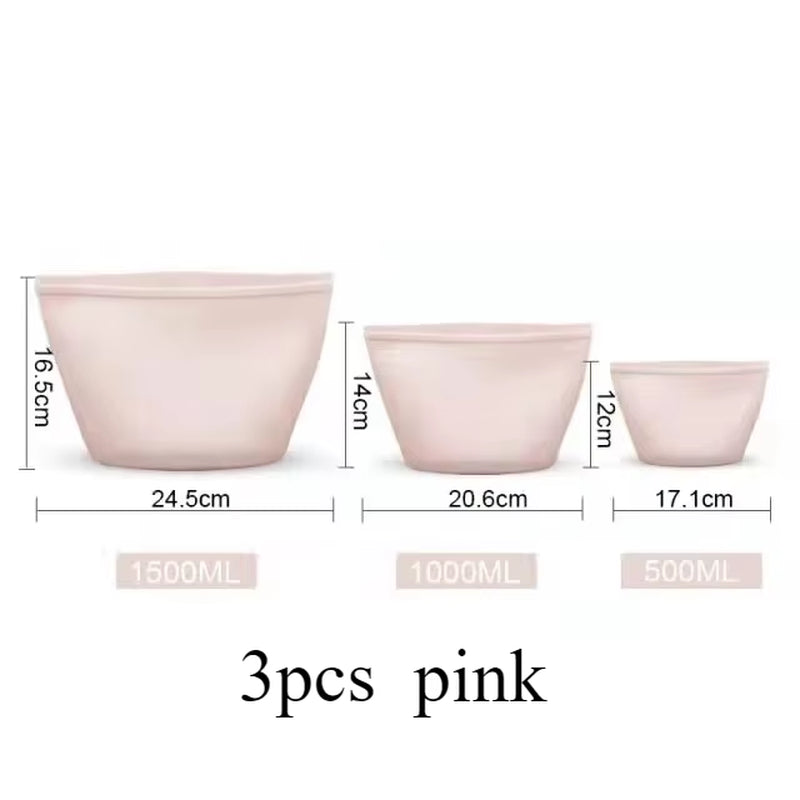 3Pcs Silicone Food Storage Bag Reusable Stand up Zip Bag Leakproof Containers Fresh Bag Food Storage Bag Fresh Wrap Ziplock Bag