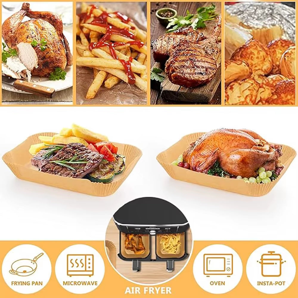 Air Fryer Disposable Paper Liners Rectangle Air Fryer Parchment Paper for Ninja Dual Basket DZ201 DZ401 8Qt Airfryer Accessories