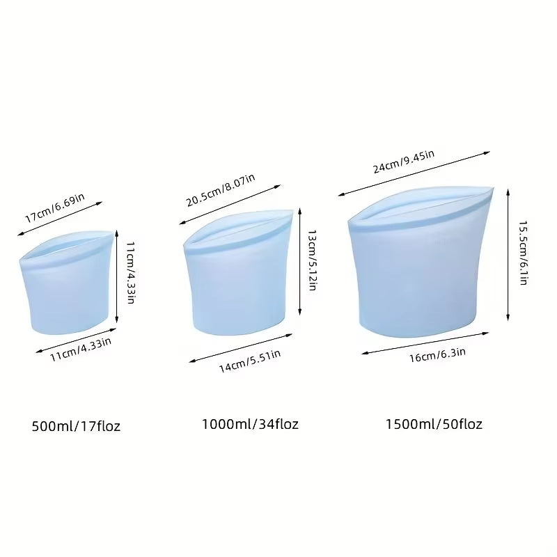 3Pcs Silicone Food Storage Bag Reusable Stand up Zip Bag Leakproof Containers Fresh Bag Food Storage Bag Fresh Wrap Ziplock Bag