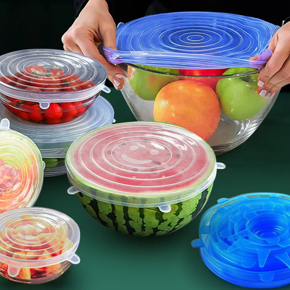 6 Pcs Silicone Cover Stretch Lids for Kitchen Microwave Food Covers Bowl Caps Elastic Silicone Lid Cap Universal Adaptable Lids