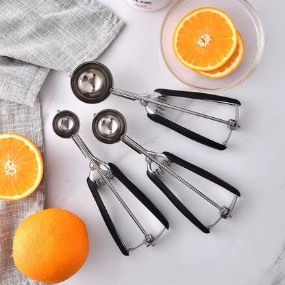 3/4/5Cm Stainless Steel Ice Cream Scoop Stack Spoon with Trigger Non-Slip Handle Cookie Dough Scooper Fruit Baller Kitchen Tools