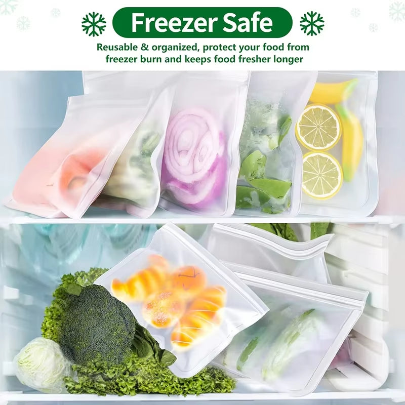 10 Piece Reusable Food Storage Bags BPA Free Freezer Bags Leakproof Silicone and Plastic Free Travel Bags Food Storage Bag