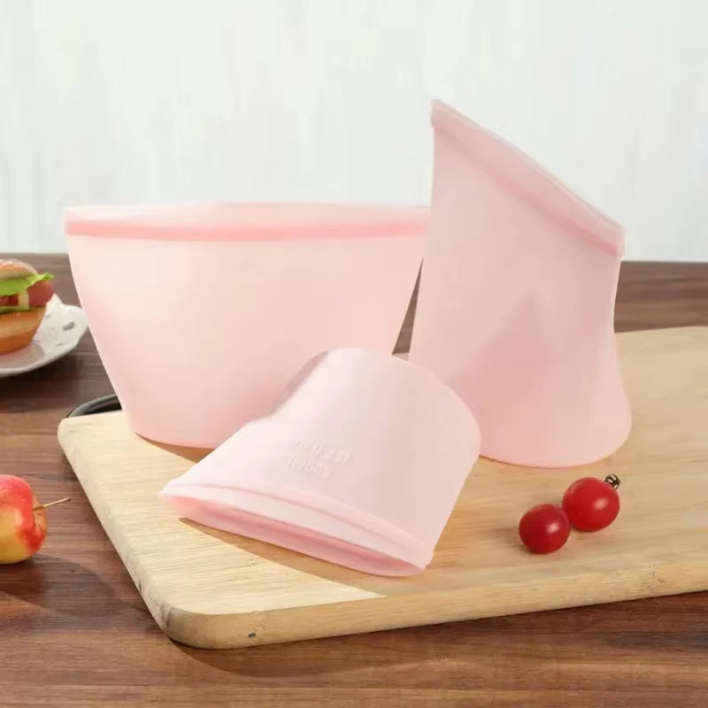 Silicone Food Storage Bags Leakproof Containers Reusable Fresh-Keeping Fruit Sealed Freezer Bag Refrigerator Food Organizer 3Pcs