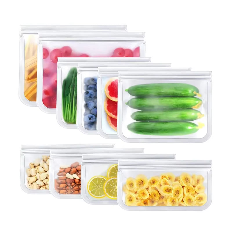 10 Piece Reusable Food Storage Bags BPA Free Freezer Bags Leakproof Silicone and Plastic Free Travel Bags Food Storage Bag