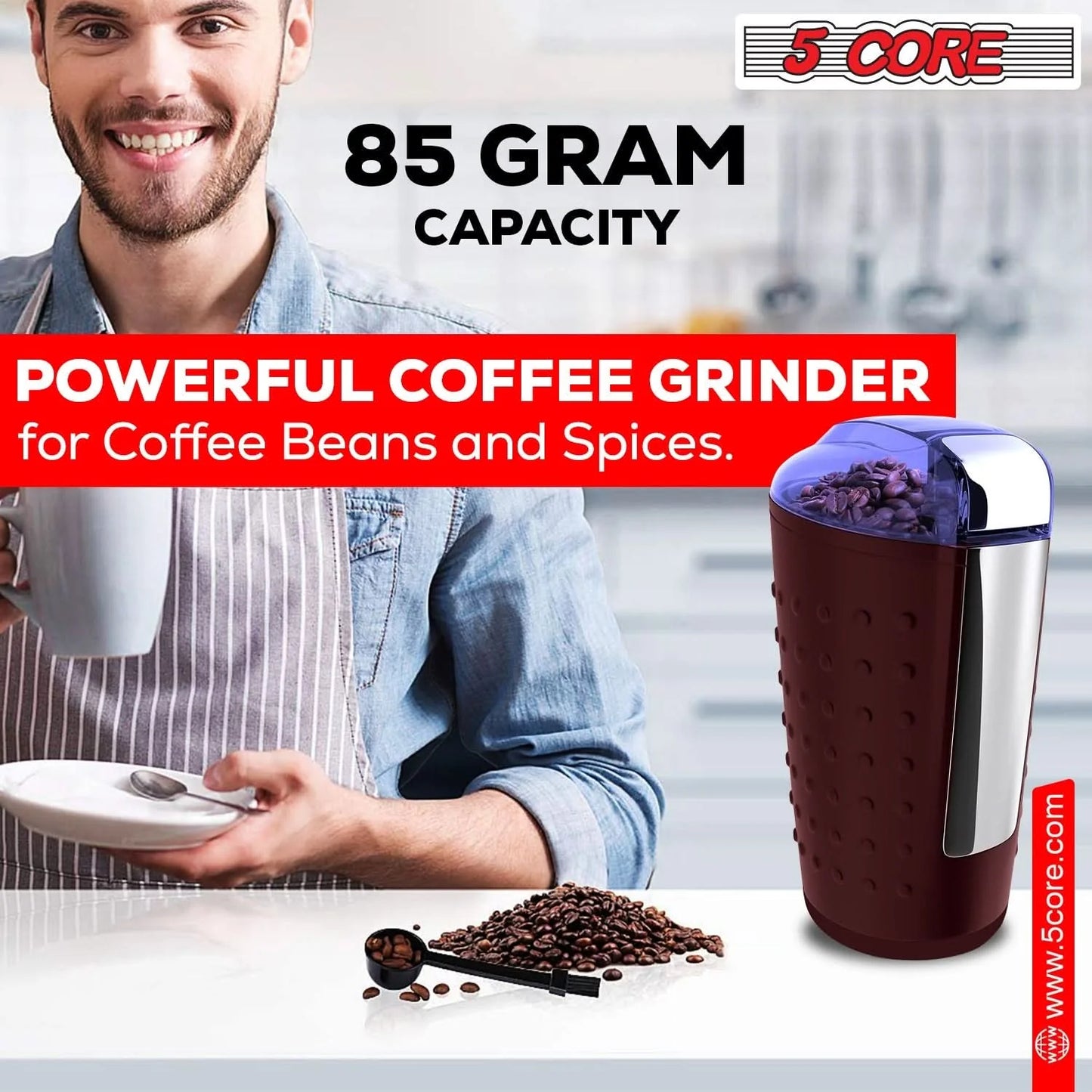 5Core Coffee Grinder 85 Gram Capacity 150W Electric Bean Spice Grinders BLACK & BROWN