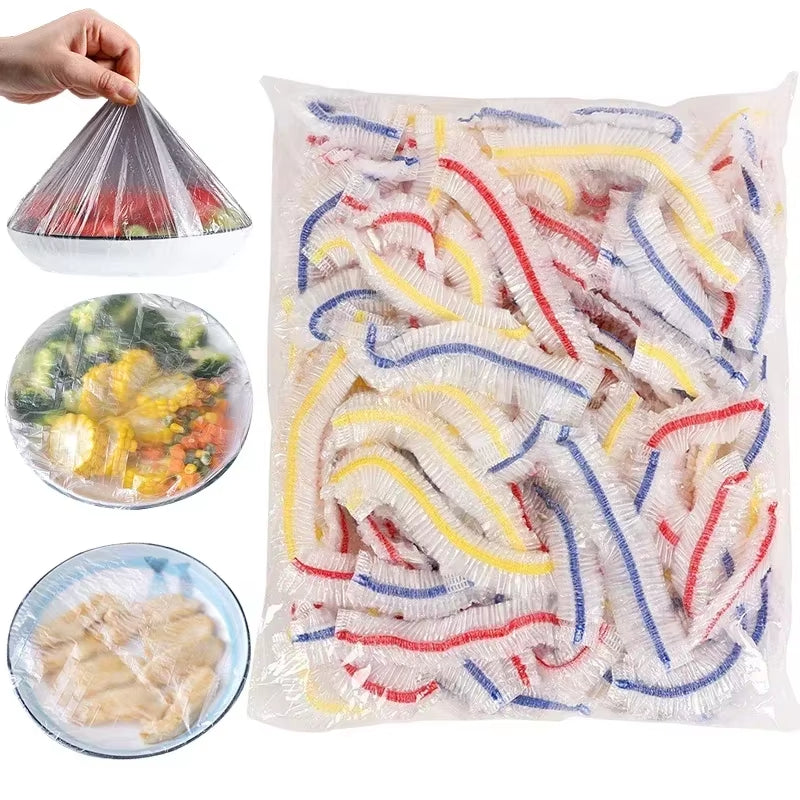 50/100 Pcs Disposable Food Cover Kitchen Nylon Packaging Storage Bags Plastic Elastic Wrap Food Covers Fresh-Keeping Lid Plate