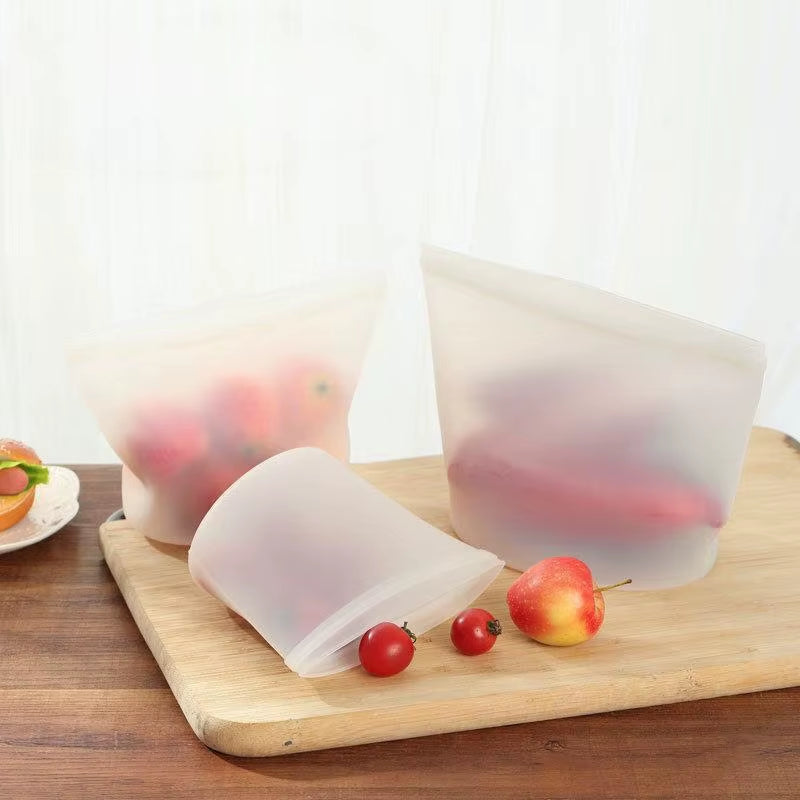 3PCS Silicone Food Storage Bag Reusable Stand up Zip Bag Leakproof Containers Fresh Bag Food Storage Bag Fresh Wrap Ziplock Bag