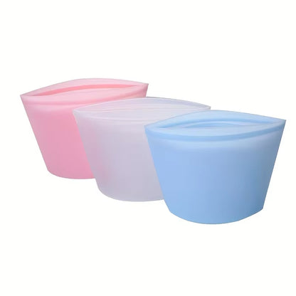 3Pcs Silicone Food Storage Bag Reusable Stand up Zip Bag Leakproof Containers Fresh Bag Food Storage Bag Fresh Wrap Ziplock Bag