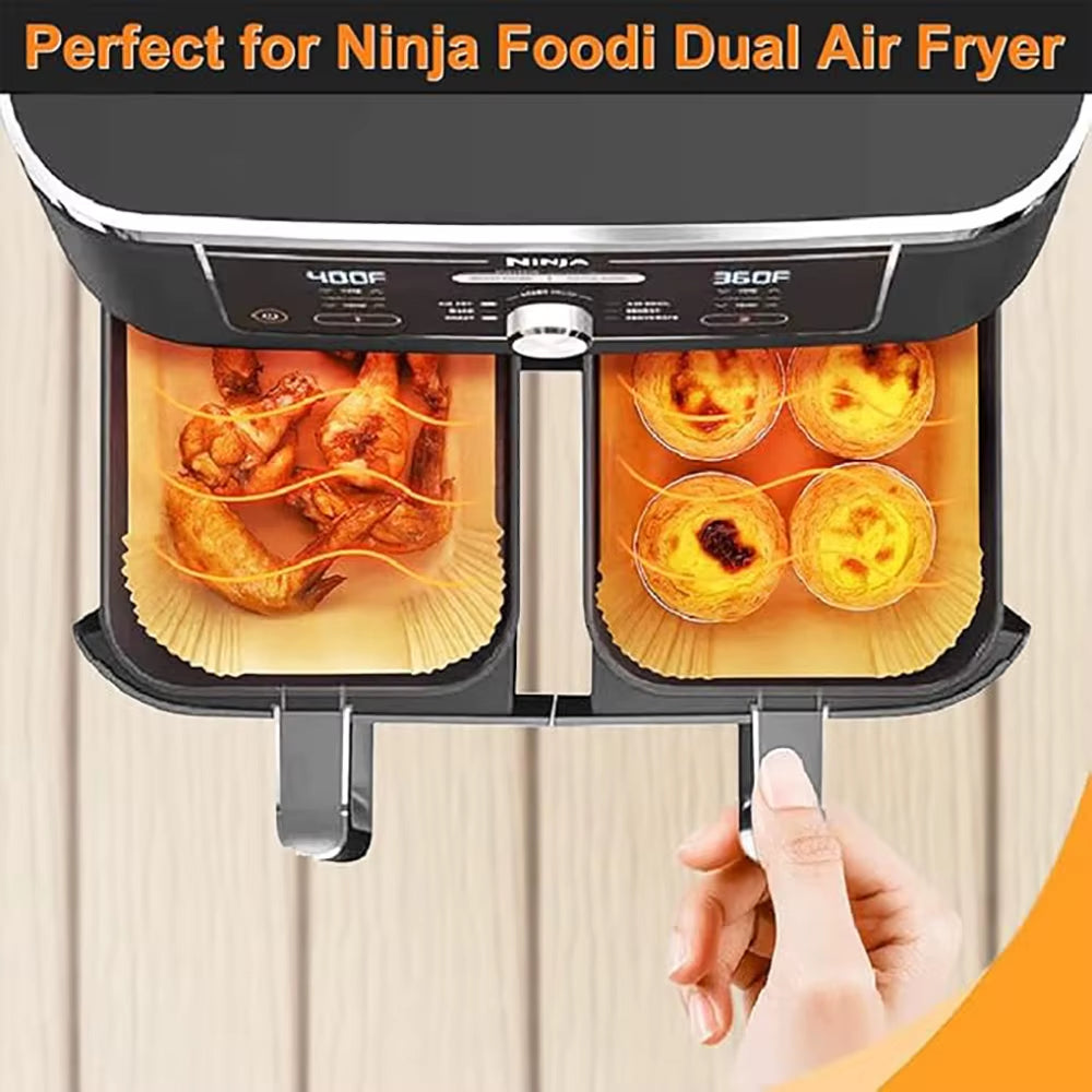 Air Fryer Disposable Paper Liners Rectangle Air Fryer Parchment Paper for Ninja Dual Basket DZ201 DZ401 8Qt Airfryer Accessories