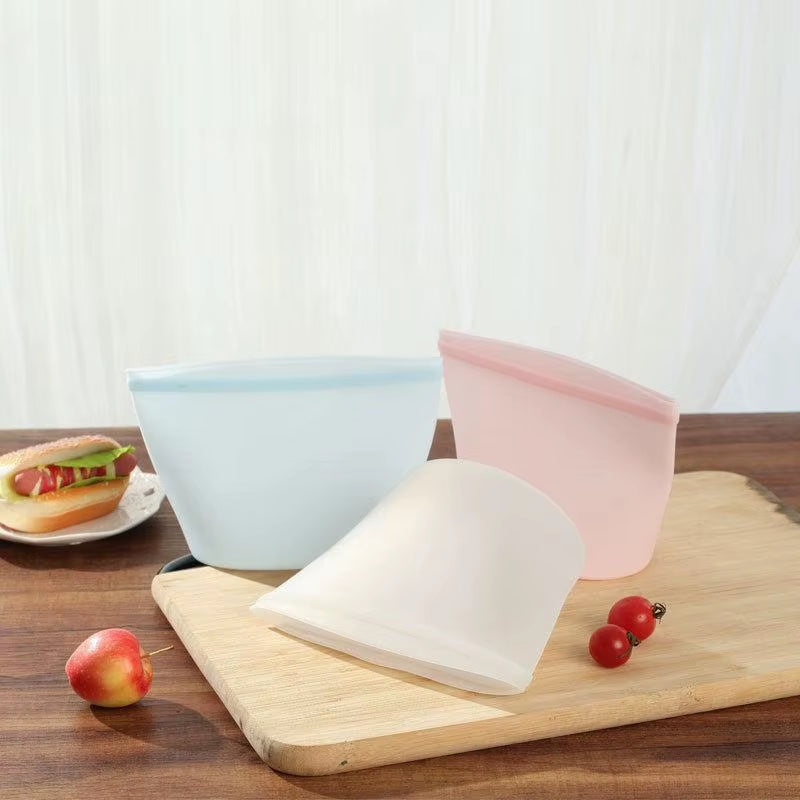 3PCS Silicone Food Storage Bag Reusable Stand up Zip Bag Leakproof Containers Fresh Bag Food Storage Bag Fresh Wrap Ziplock Bag