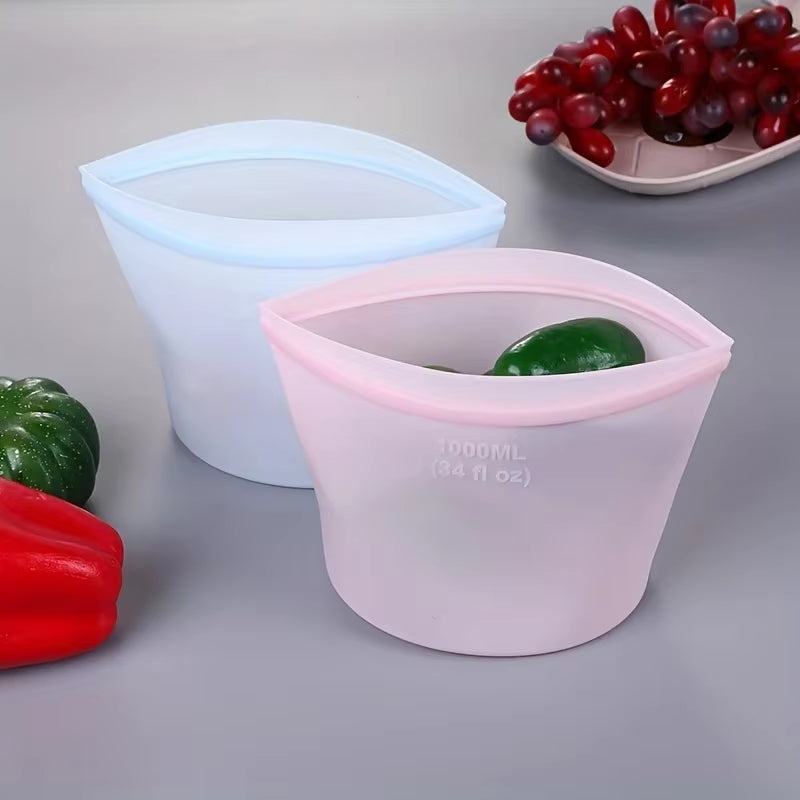 3Pcs Silicone Food Storage Bag Reusable Stand up Zip Bag Leakproof Containers Fresh Bag Food Storage Bag Fresh Wrap Ziplock Bag